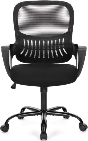 Home Office Computer Desk Chair, Ergonomic Mid-Back Mesh Rolling Work Swivel Task Chairs with Wheels, Comfortable Lumbar Support, Comfy Arms for Bedroom, Study, Dorm, Student
