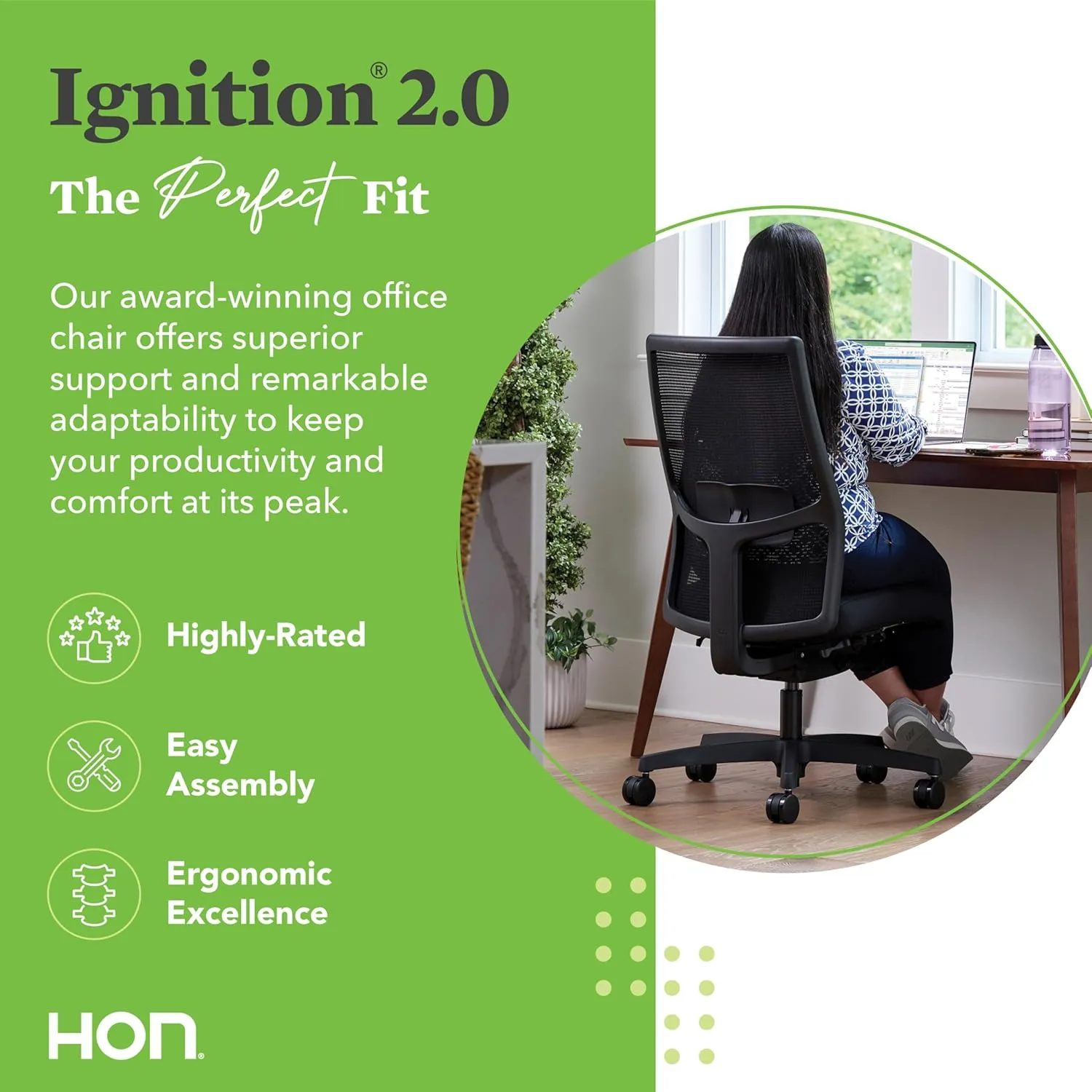 HON Ignition 2.0 Armless Mesh Office Chair, Synchro-Tilt Recline Executive Ergonomic Office Chair Computer, Home, Gaming, Black