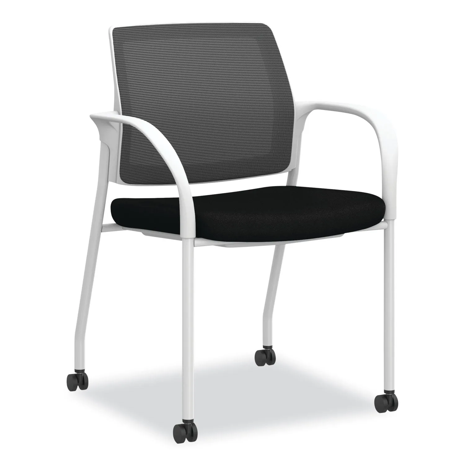 HON® Ignition Series Mesh Back Mobile Stacking Chair, Fabric Seat, 25 x 21.75 x 33.5, Black/White