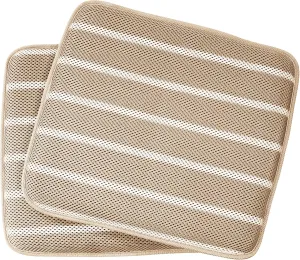 Honeycomb Indoor/Outdoor Classic Stripe Camel 3D Air Mesh Seat Cushion: Quick Dry, Breathable, Pack of 2 Patio Cushions: 17” x 18” x 1.5”