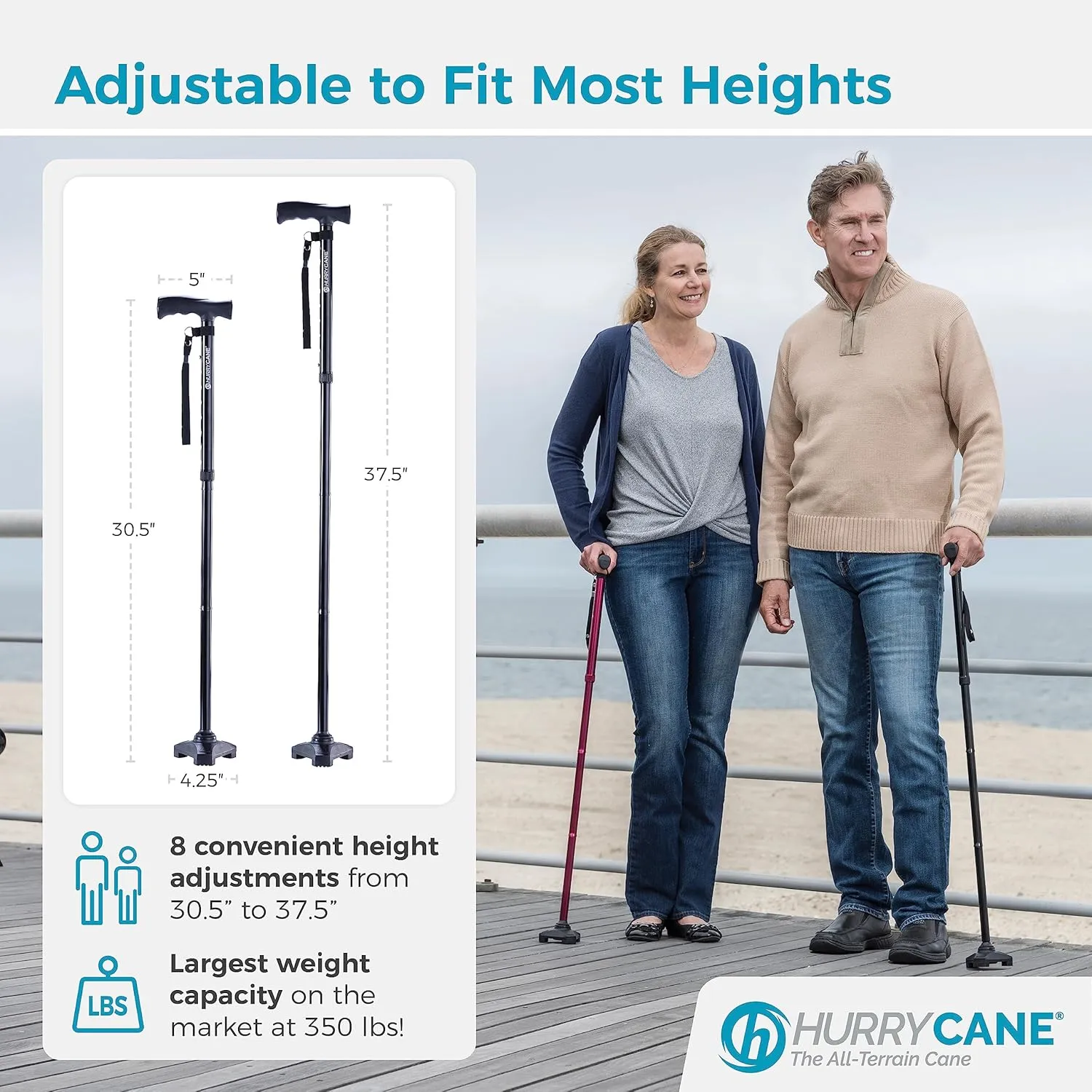HurryCane Freedom Edition Foldable Walking Cane with T Handle