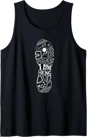 I Love Hiking Saying Hiker Mountains Footprint Hiking Tank Top