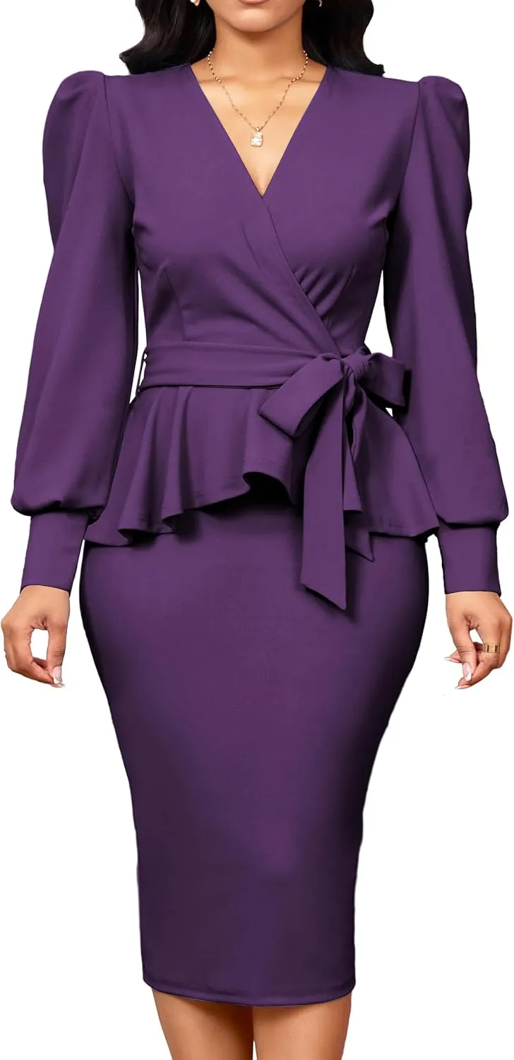 IbuduSexy Church Dresses for Women Elegant Sexy Business Outfits for Women Solid Color Pencil Dress for Women