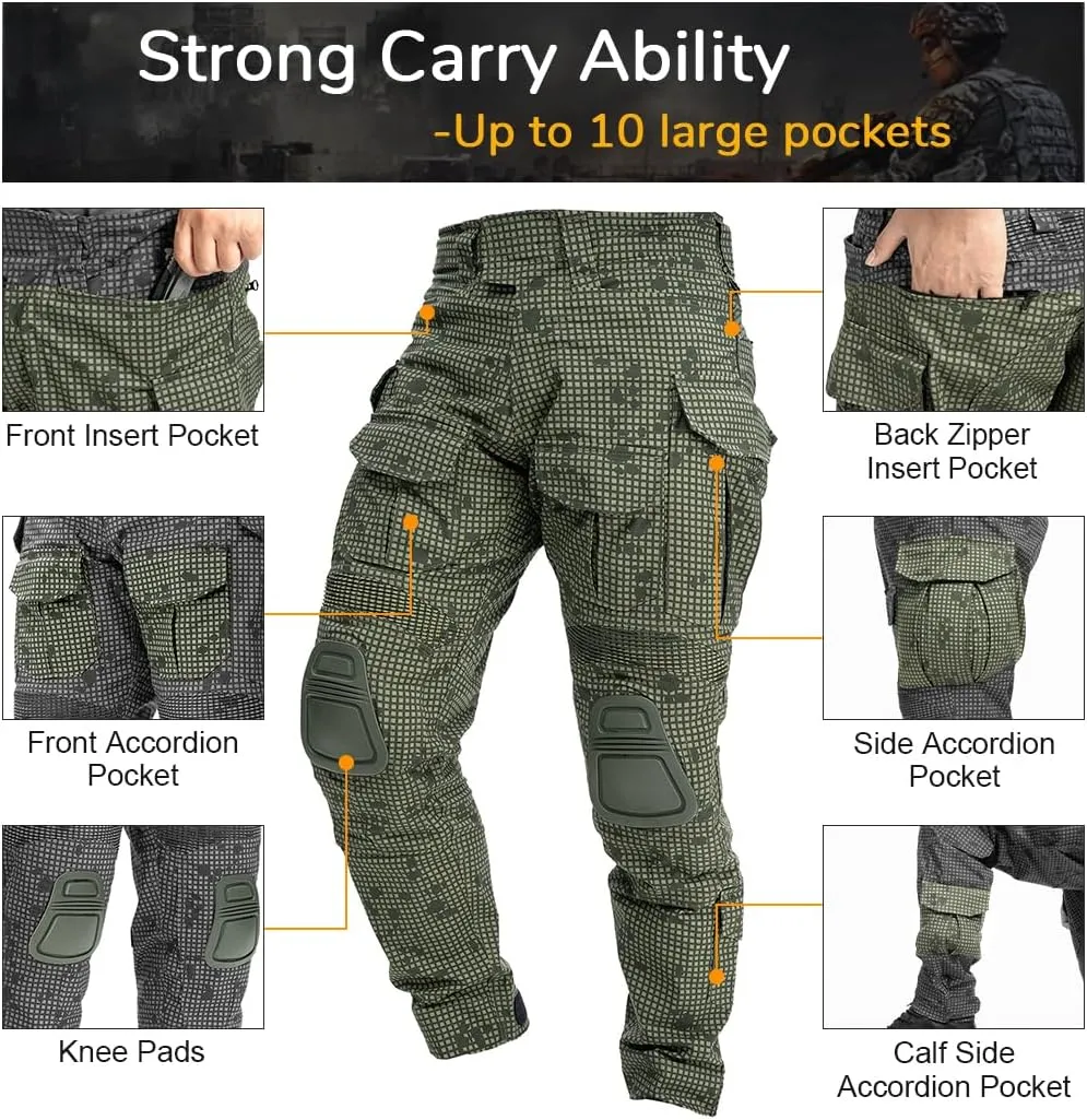 IDOGEAR SPORTS G3 Combat Pants for Men Tactical Military Pants with Knee Pads Multi Camo Trousers