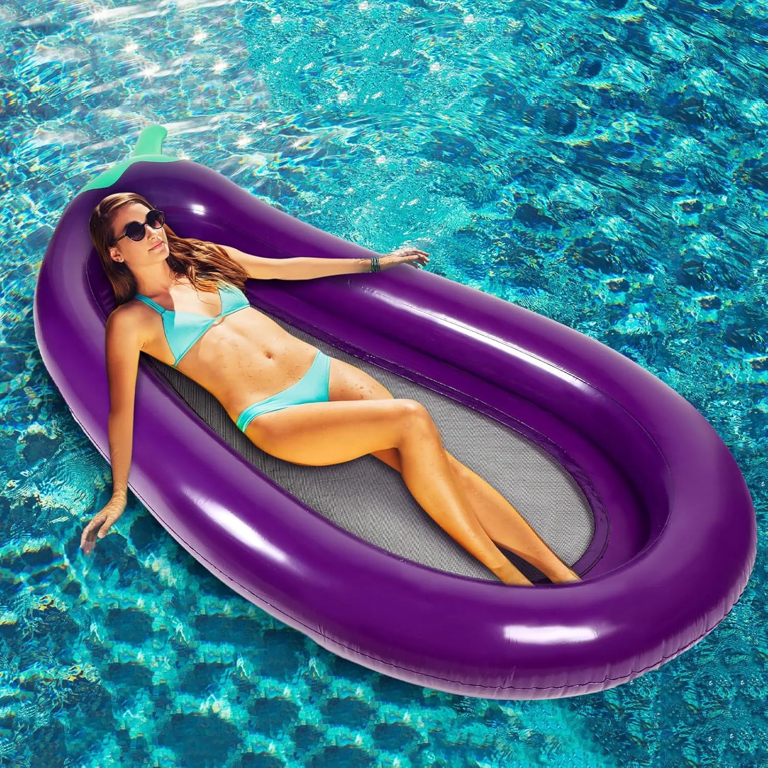 Inflatable Pool Float for Adult, Eggplant Mesh Bottom Pool Floating Chair, Funny Pool Float, Large Pool Lounger Float for Summer Swimming Pool Beach Party 98 x 41 Inch