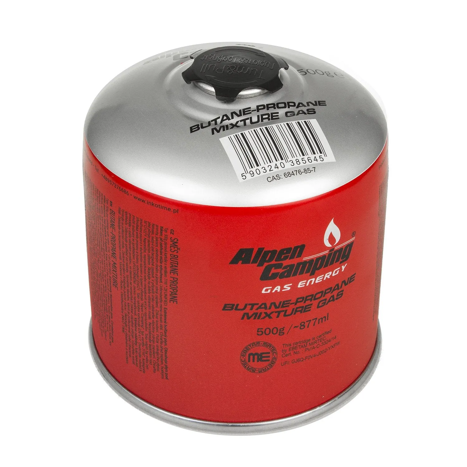 INKO-TIME IK008 500ml Propane Butane Gas Cartridge Alpen Camping Cooking Stove Certificate: Pi 0437, EN417 Compliant, Range -10°C to   40°C, Threaded Valve