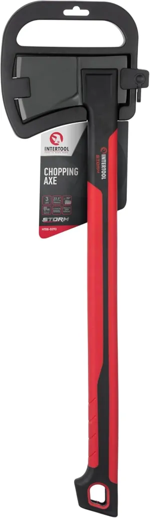 INTERTOOL 24” Mid-Size Scout Axe, Long Camp Hatchet, Splitting, Chopping, Felling, Kindling, Survival, Shock Absorbing MAX Grip Handle, Sheath, Storm HT08-0293