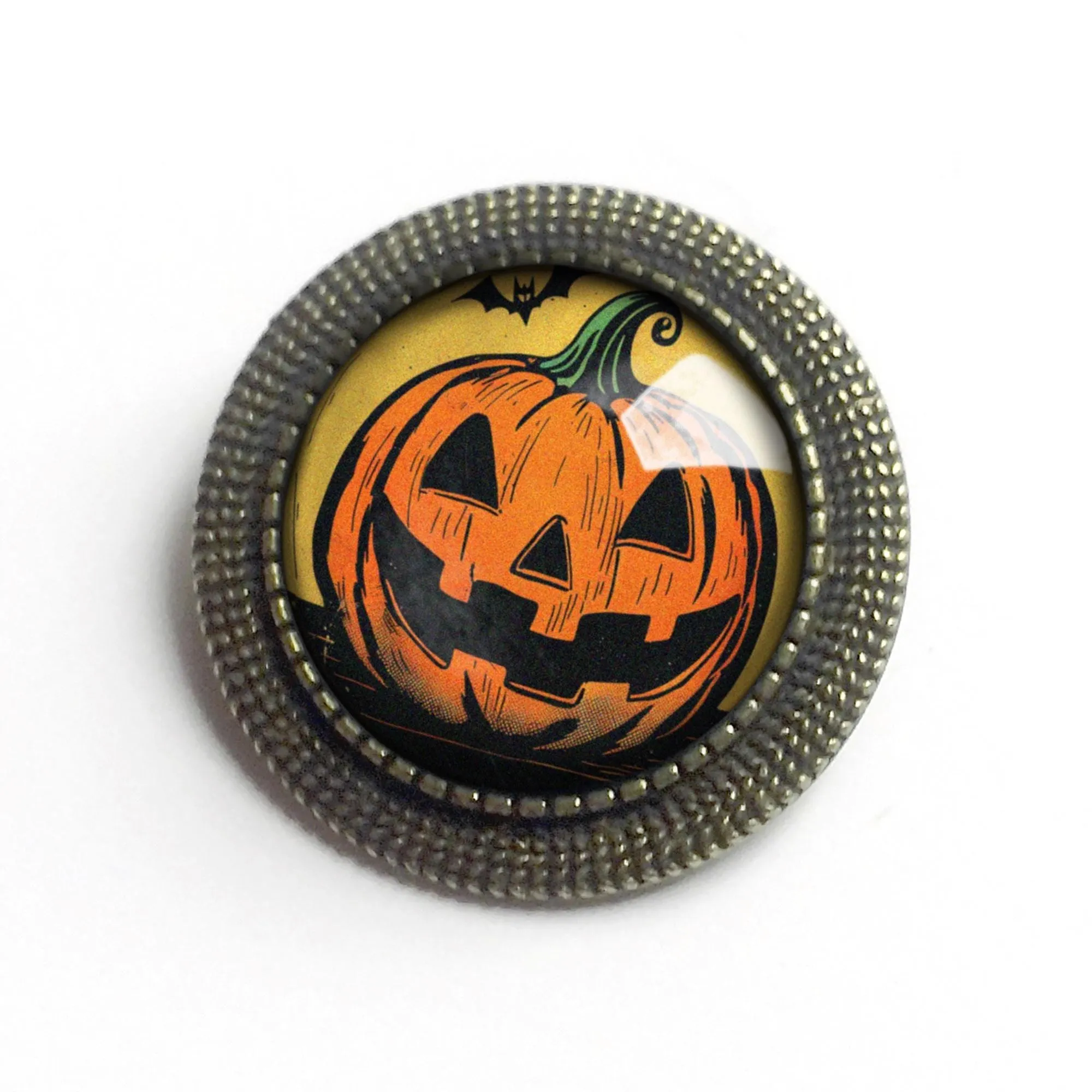 Jack O Lantern w/ Bat Retro Halloween Black Cat Vintage Inspired Pin Brooch