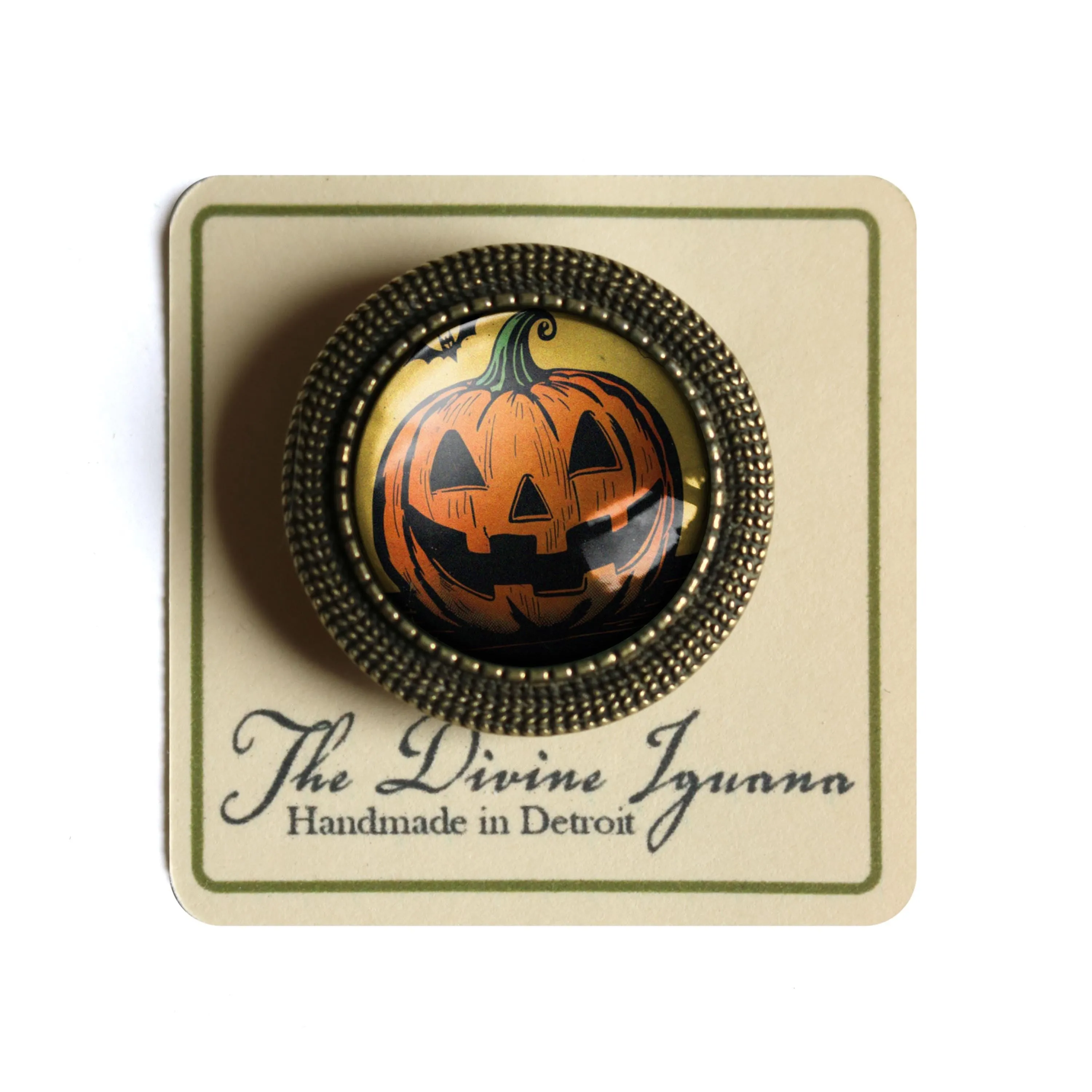 Jack O Lantern w/ Bat Retro Halloween Black Cat Vintage Inspired Pin Brooch