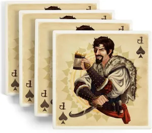 Jack of Spades, Playing Card (Absorbent Ceramic Coasters Set of 4 Matching Images, Cork Back, Kitchen Table Decor)