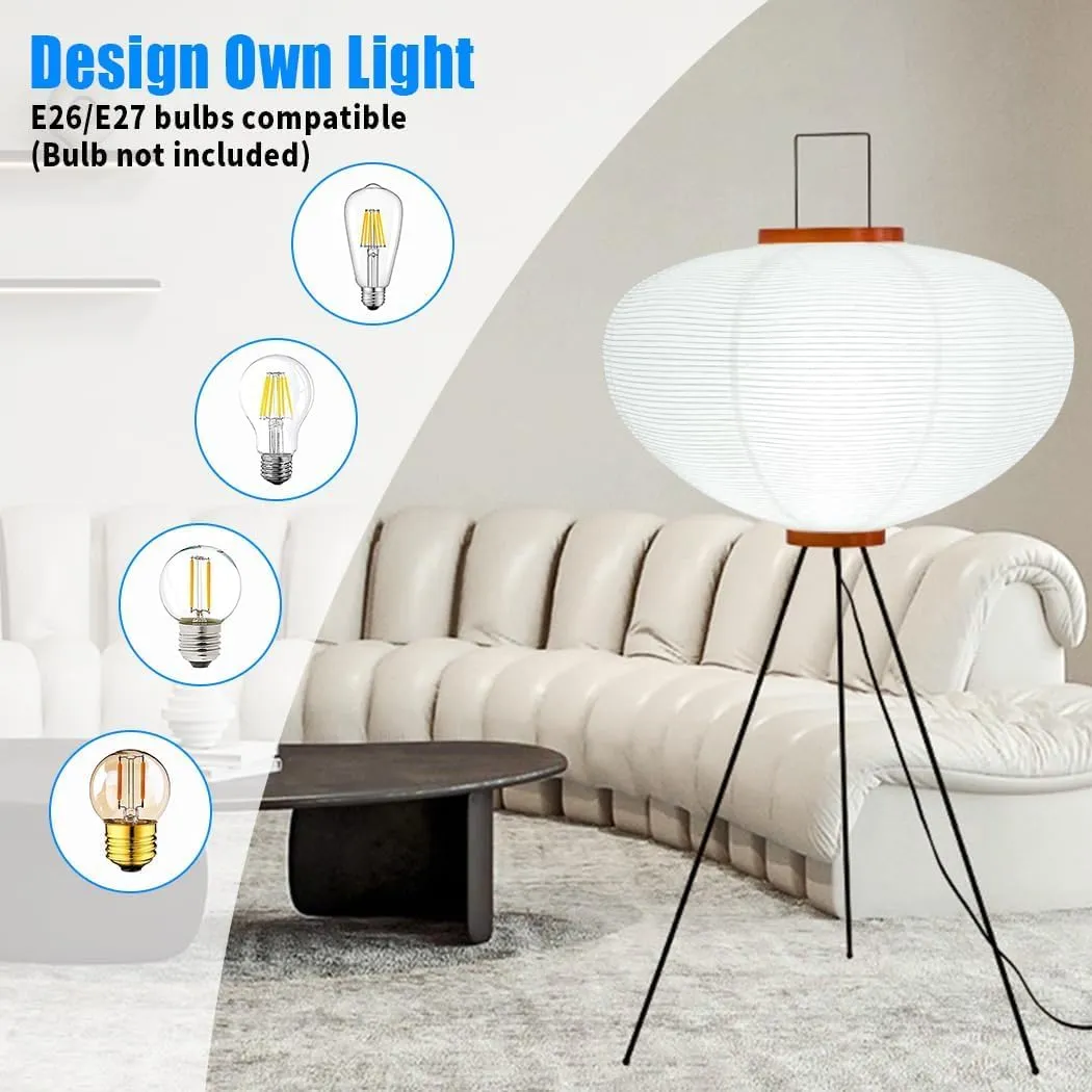 Japanese Rice Paper Floor Lamp, Akari Noguchi Style Lantern Lamp with Foot Pedal Switch, Tripod Floor Lamp Standing Lamp for Bedroom, Living Room, Office, E26/E27 Bulbs Compatible