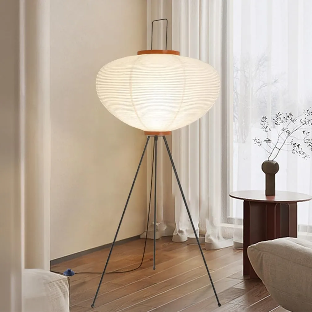Japanese Rice Paper Floor Lamp, Akari Noguchi Style Lantern Lamp with Foot Pedal Switch, Tripod Floor Lamp Standing Lamp for Bedroom, Living Room, Office, E26/E27 Bulbs Compatible