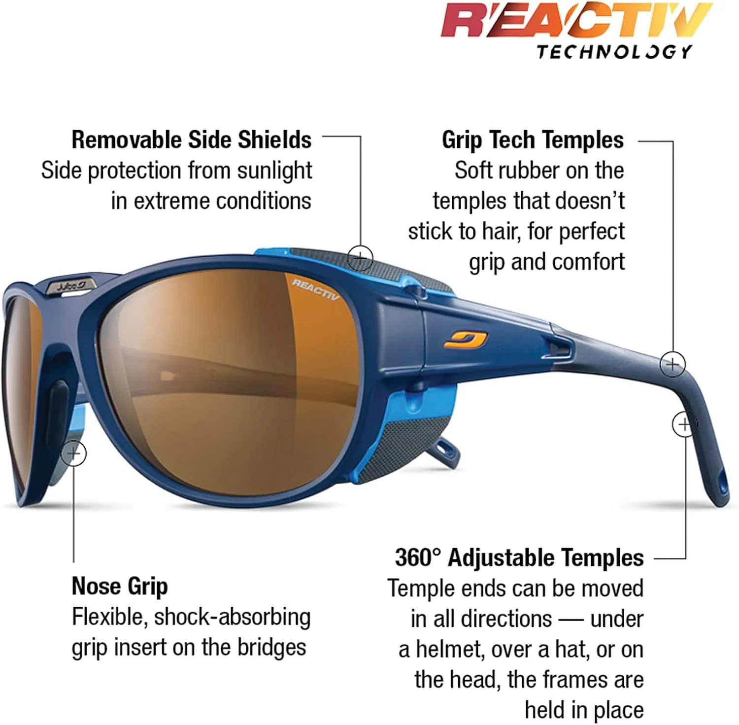 Julbo Explorer 2.0 Glacier Glasses Men & Women/Photochromic lenses for Mountaineers, Hiking, Skiing & Snow travel 100% UV
