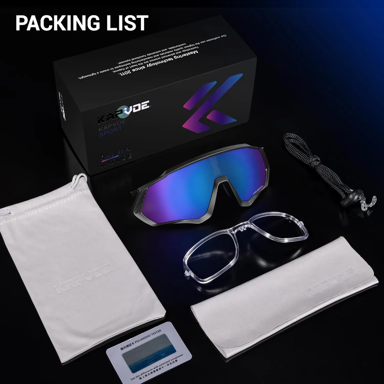 KAPVOE Cycling Glasses Men Women Polarized Sports Sunglasses With 1 Lens Or 5 Lenses MTB Mountain Bike Eyewear - K9408
