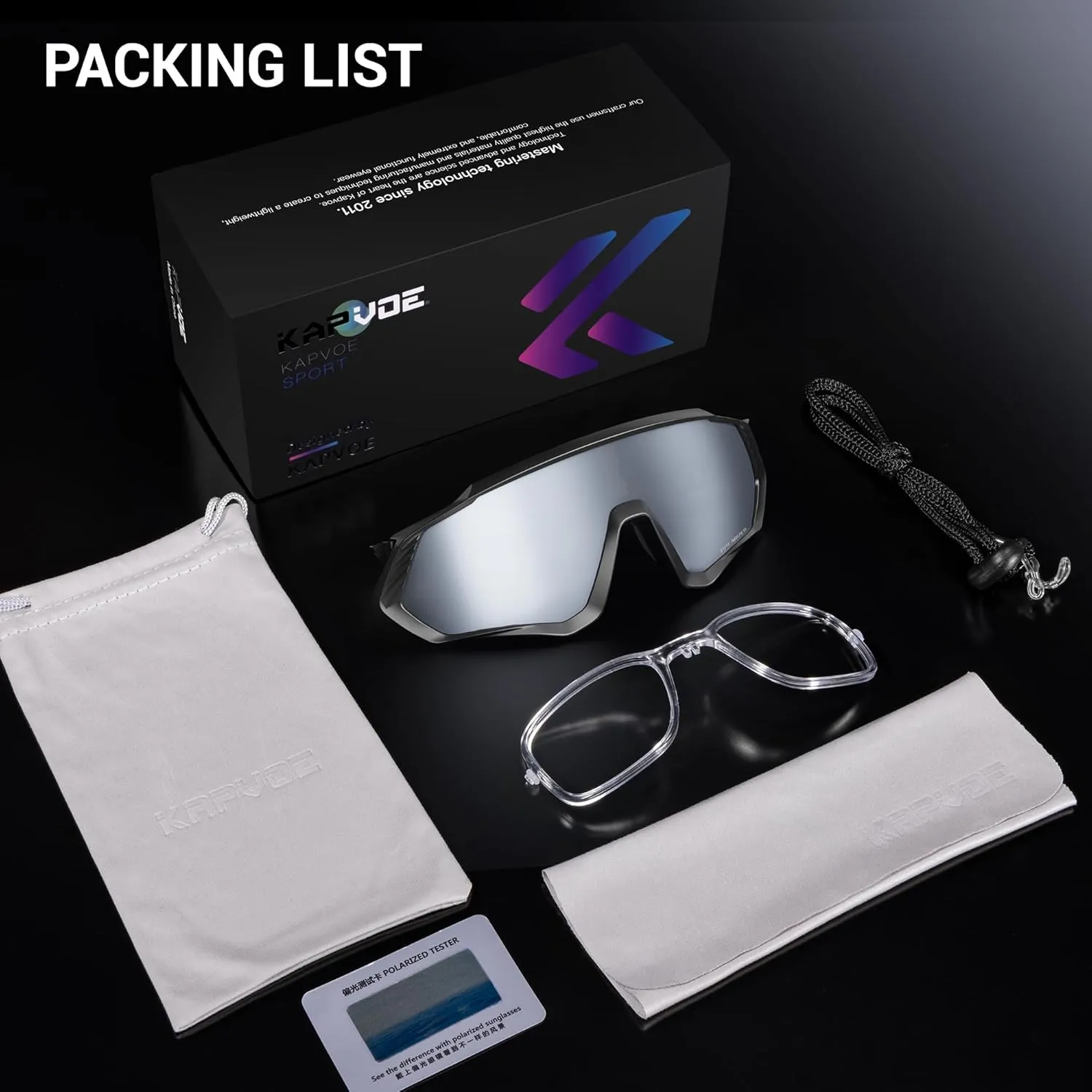 KAPVOE Cycling Glasses Men Women Polarized Sports Sunglasses With 1 Lens Or 5 Lenses MTB Mountain Bike Eyewear - K9408