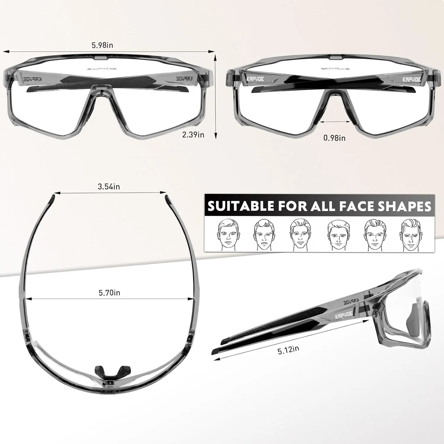 KAPVOE Photochromic Cycling Glasses Men Women Clear Mountain Bike Sunglasses MTB Sports Transition Triathlon Running - K93
