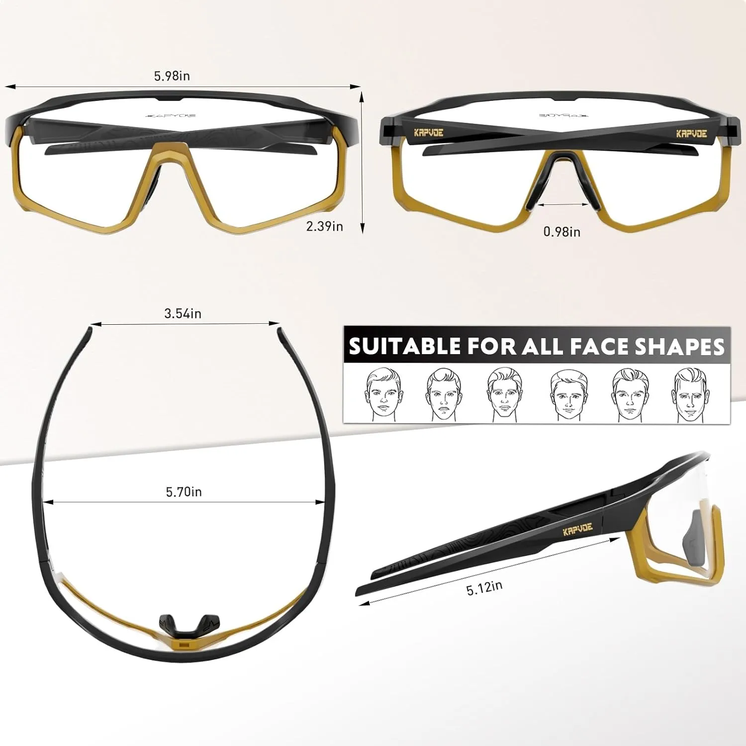 KAPVOE Photochromic Cycling Glasses Men Women Clear Mountain Bike Sunglasses MTB Sports Transition Triathlon Running - K93