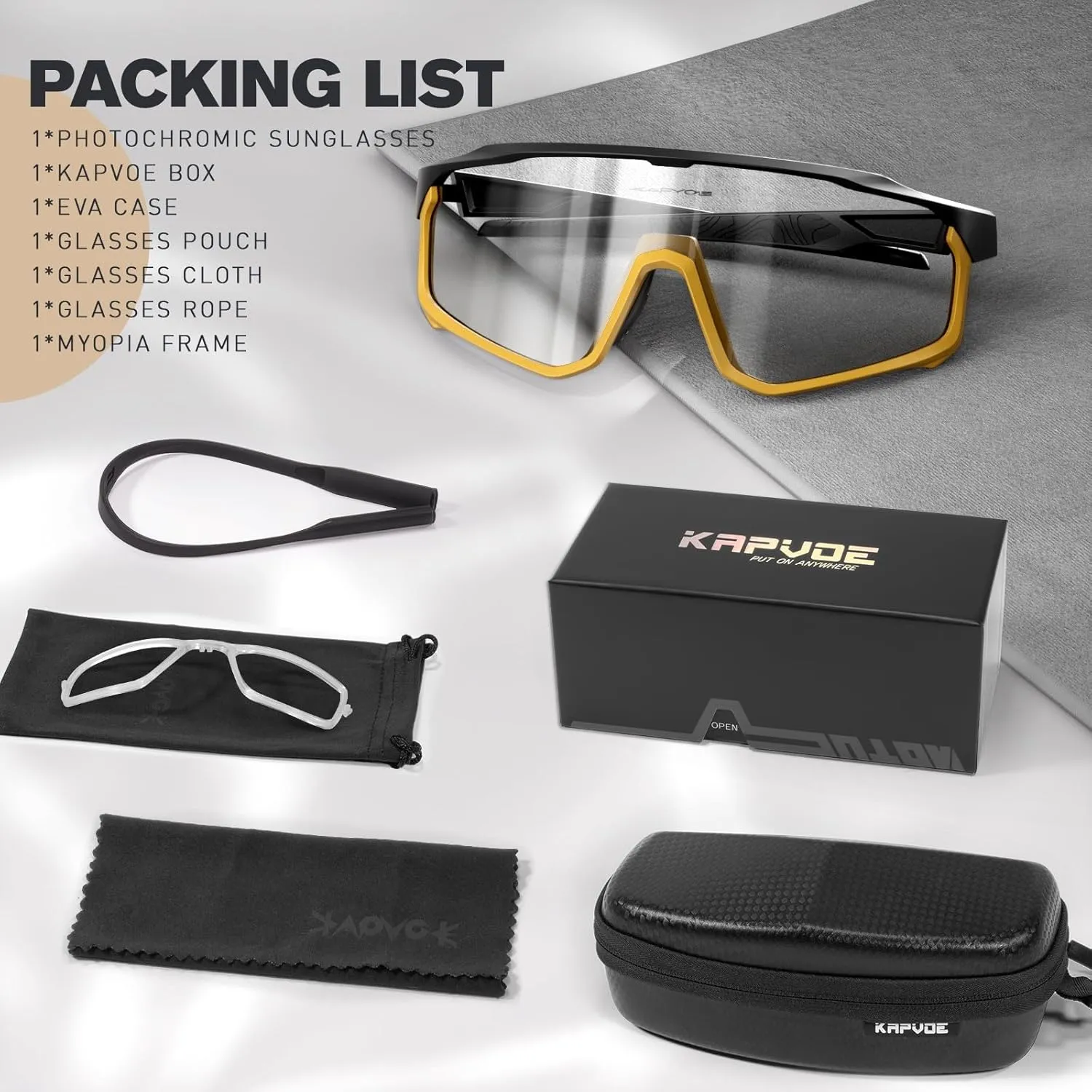 KAPVOE Photochromic Cycling Glasses Men Women Clear Mountain Bike Sunglasses MTB Sports Transition Triathlon Running - K93