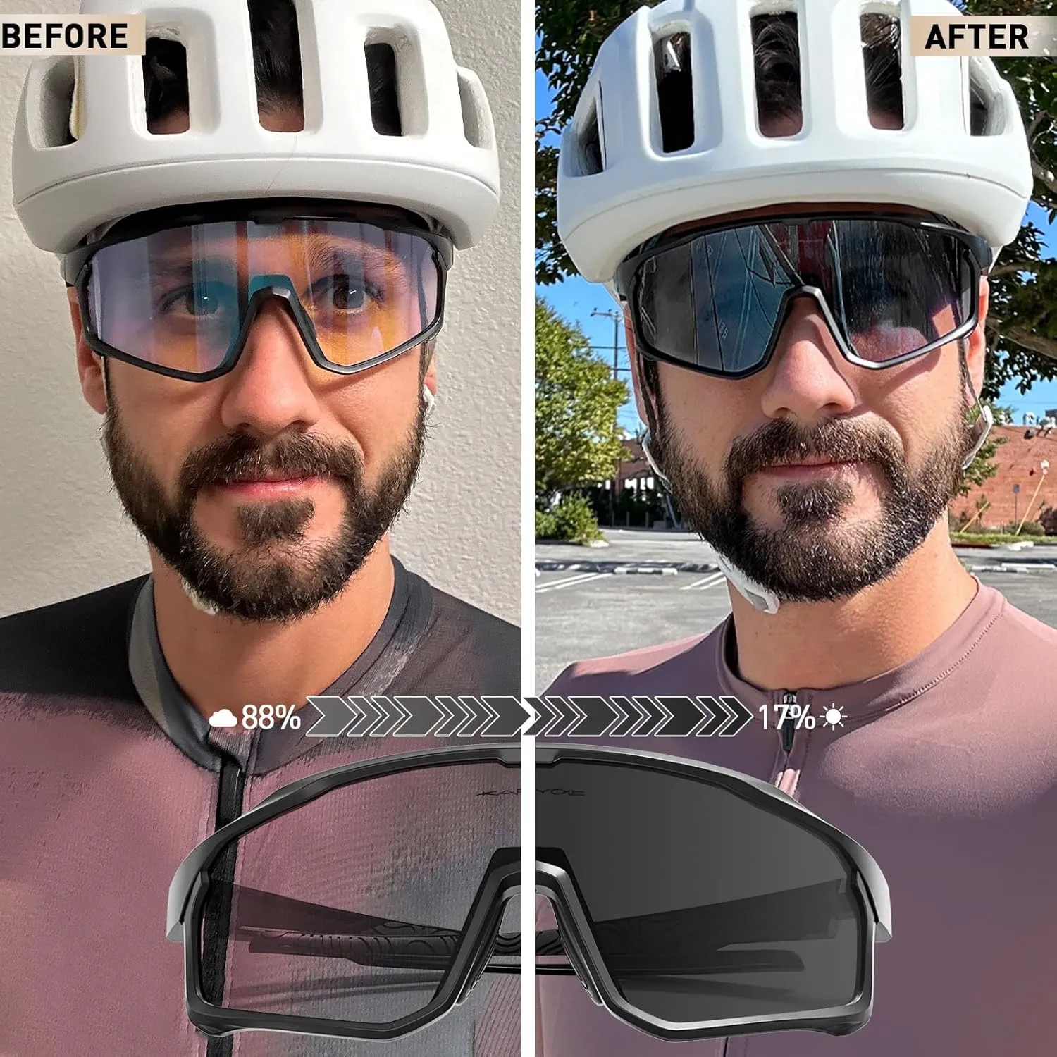 KAPVOE Photochromic Cycling Glasses Men Women Clear Mountain Bike Sunglasses MTB Sports Transition Triathlon Running - K93