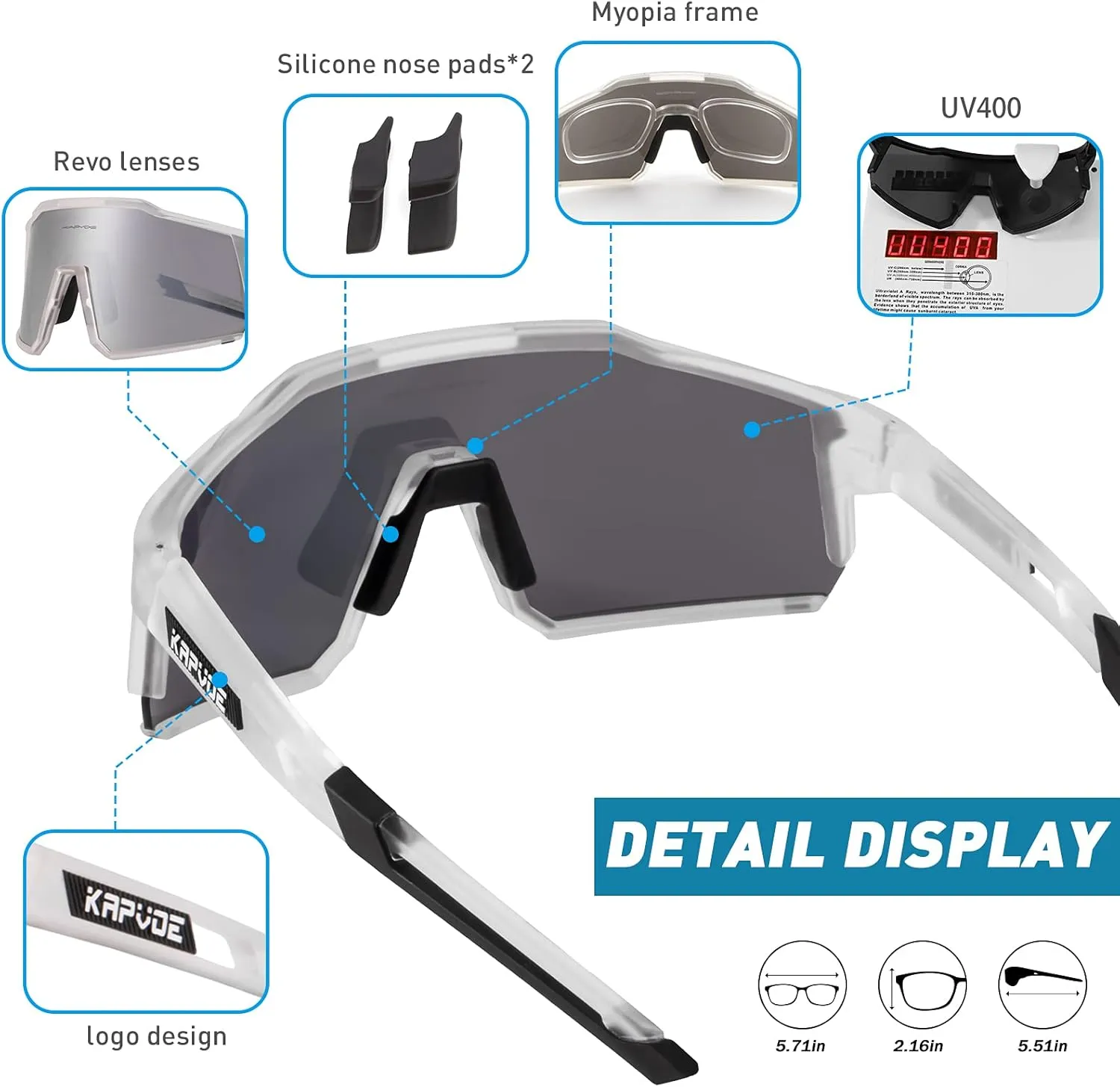 KAPVOE Polarized Glasses With 1 Lens Or 4 Lens UV Protection for Women Men Cycling Sunglasses Tr90 Frame Sports Bike K9022