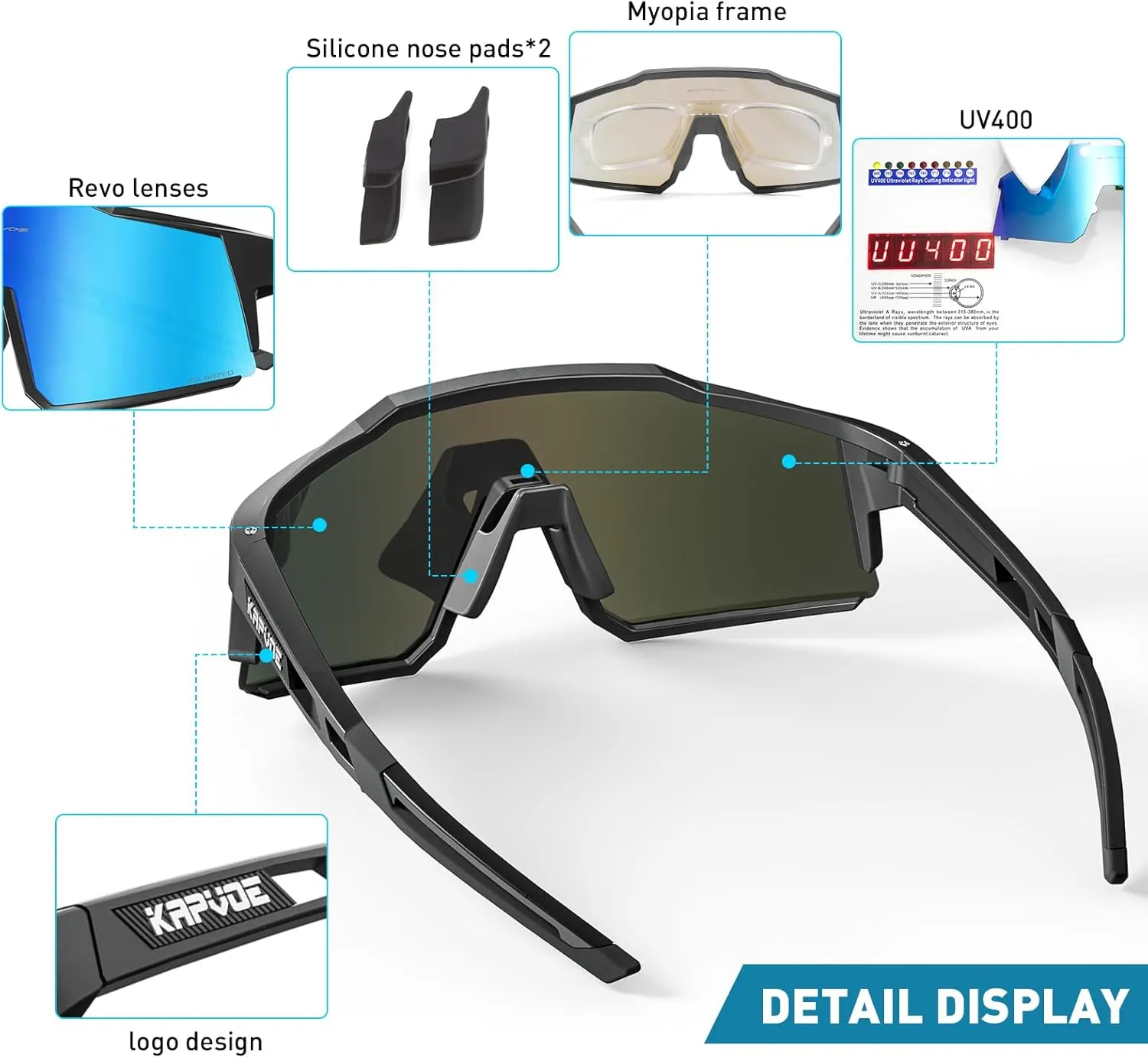 KAPVOE Polarized Glasses With 1 Lens Or 4 Lens UV Protection for Women Men Cycling Sunglasses Tr90 Frame Sports Bike K9022