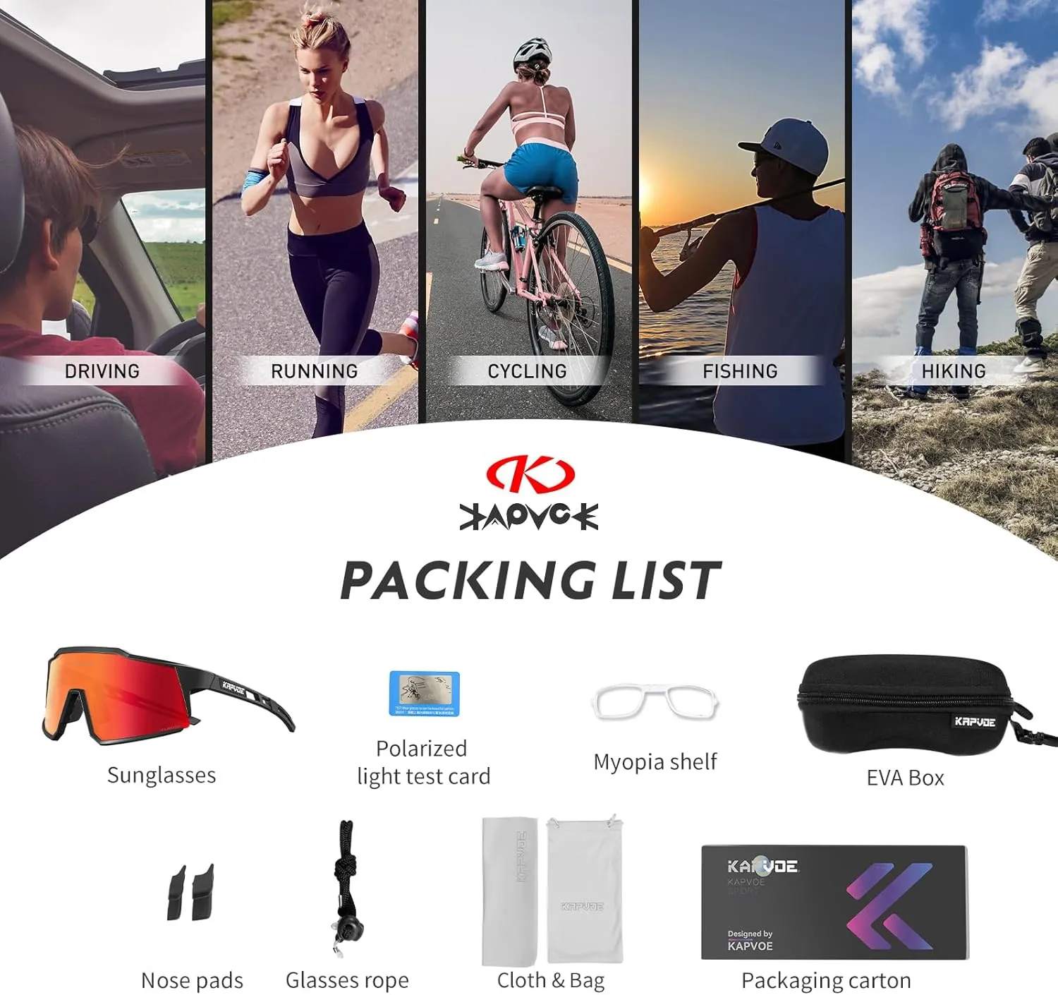 KAPVOE Polarized Glasses With 1 Lens Or 4 Lens UV Protection for Women Men Cycling Sunglasses Tr90 Frame Sports Bike K9022
