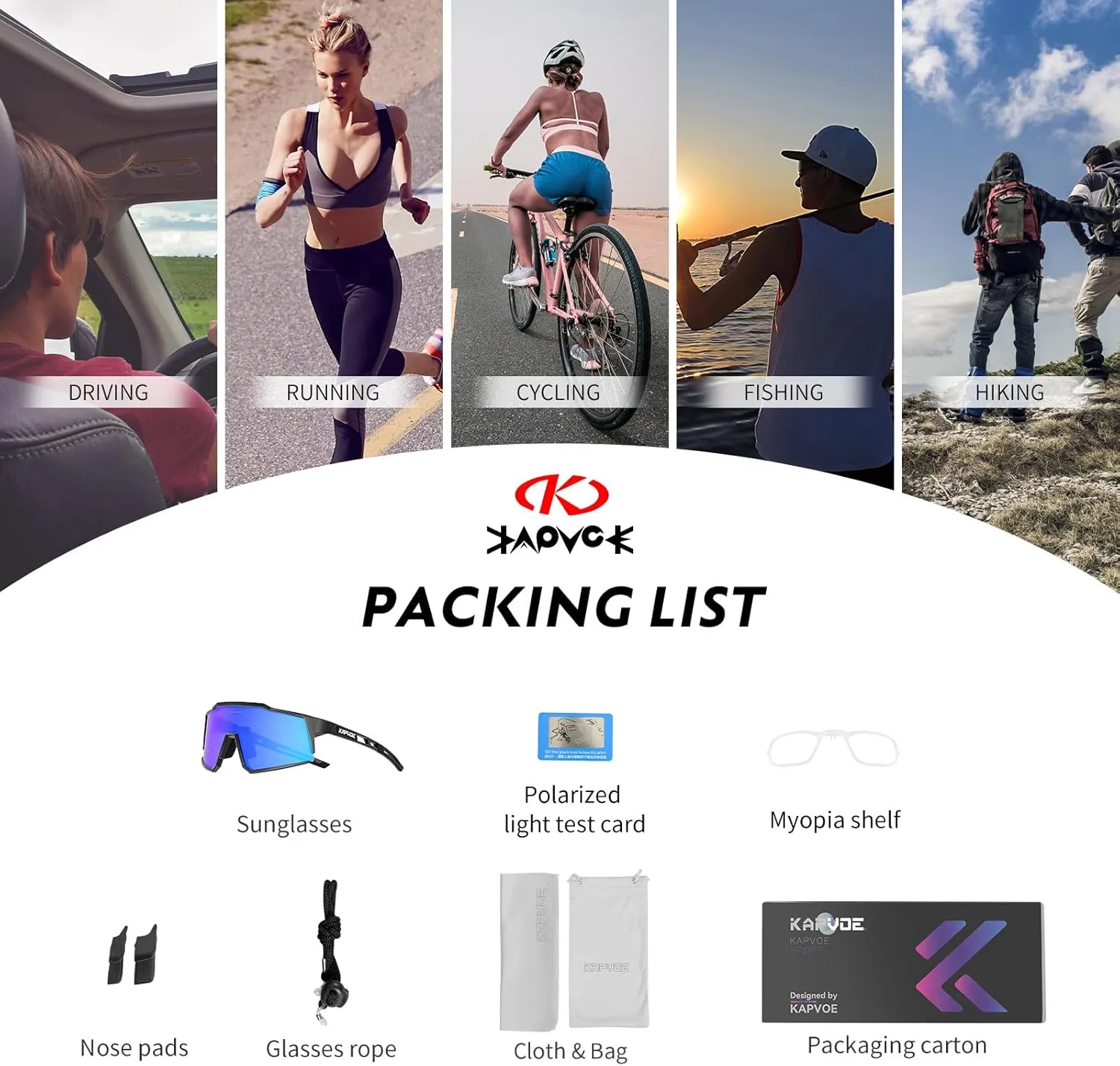 KAPVOE Polarized Glasses With 1 Lens Or 4 Lens UV Protection for Women Men Cycling Sunglasses Tr90 Frame Sports Bike K9022