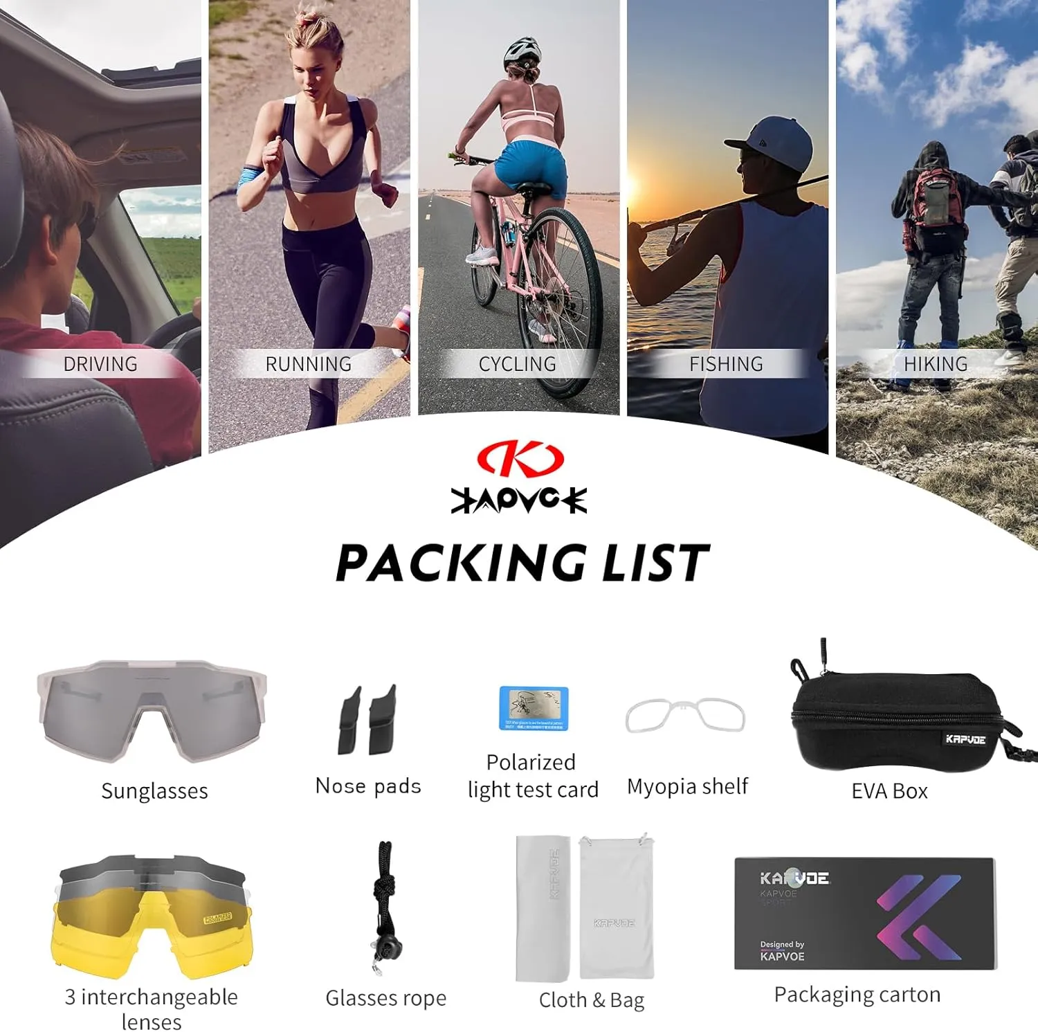 KAPVOE Polarized Glasses With 1 Lens Or 4 Lens UV Protection for Women Men Cycling Sunglasses Tr90 Frame Sports Bike K9022
