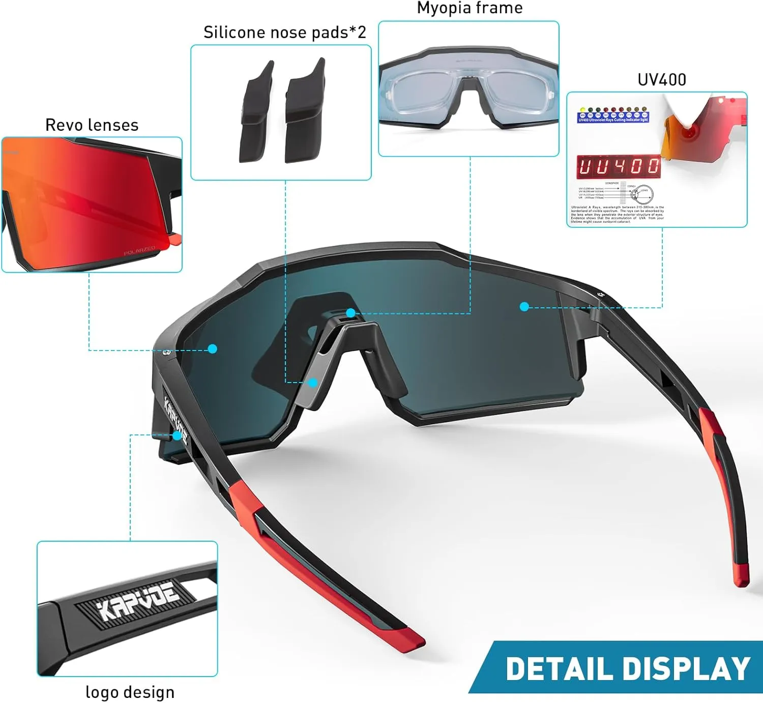 KAPVOE Polarized Glasses With 1 Lens Or 4 Lens UV Protection for Women Men Cycling Sunglasses Tr90 Frame Sports Bike K9022
