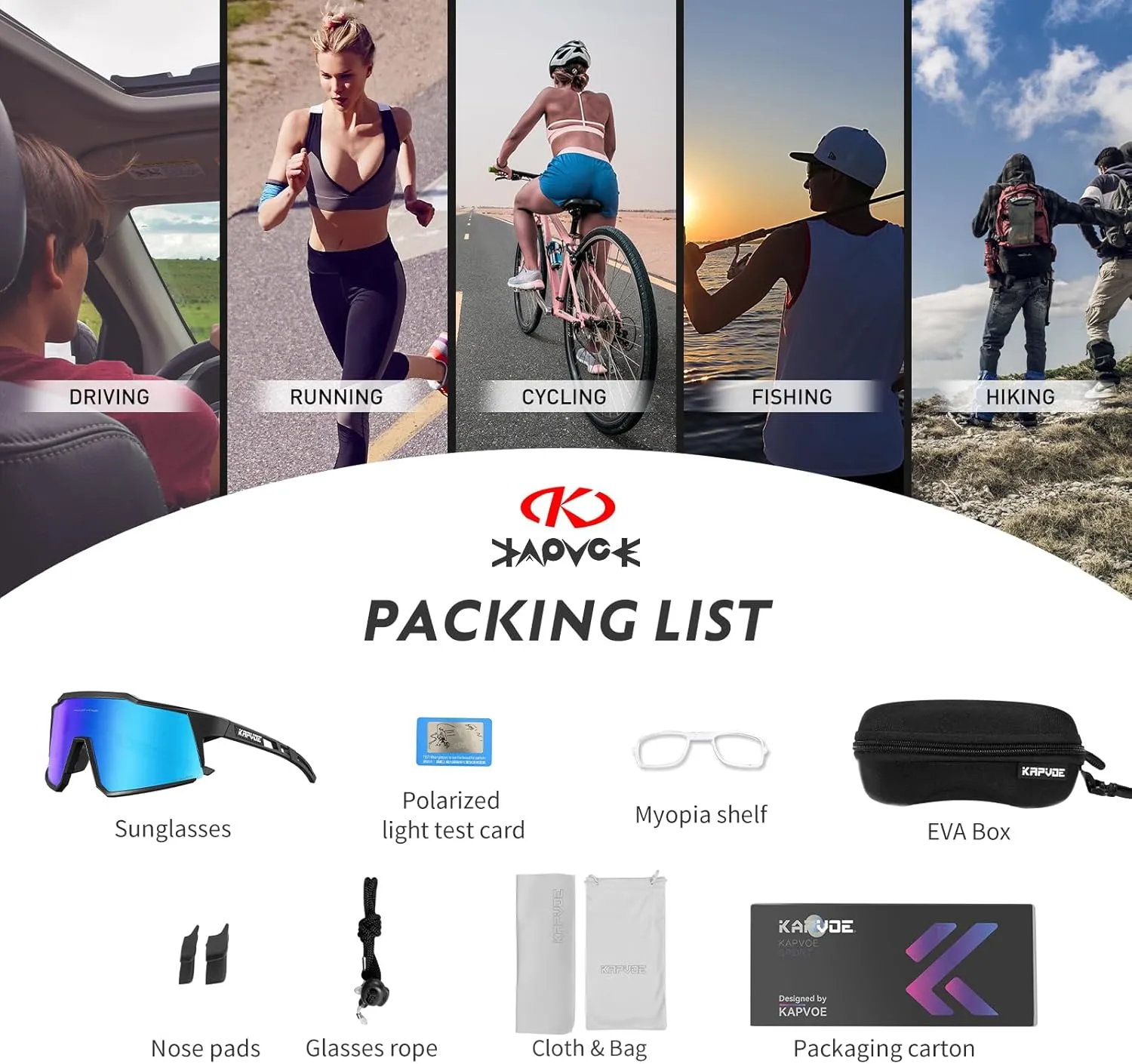 KAPVOE Polarized Glasses With 1 Lens Or 4 Lens UV Protection for Women Men Cycling Sunglasses Tr90 Frame Sports Bike K9022