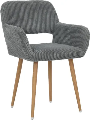 KCC Small Modern Dining Room Arm Chairs 1 Piece, Mid-Century Upholstered Corduroy Fabric Side Seat Club Guest with Metal Tube Legs for Kitchen, Living Room, Gray