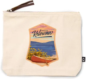 Kelowna, British Columbia, Canada, Painterly, Canoe and Lake, 100% Cotton Zipper Pouch, Travel Accessory, Go Bag