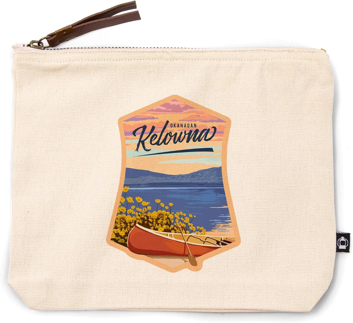Kelowna, British Columbia, Canada, Painterly, Canoe and Lake, 100% Cotton Zipper Pouch, Travel Accessory, Go Bag