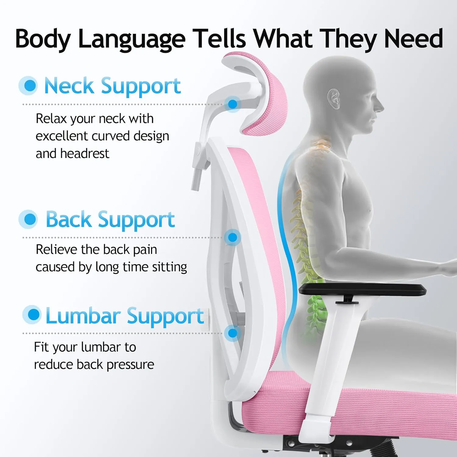 KERDOM Ergonomic Office Chair Desk Chair Comfortable Mesh Gaming Computer Swivel Rolling Chair, High Back Office Chair with Wheels, Headrest, 3D Armrest and Lumbar Support Home Office Desk Chair Pink