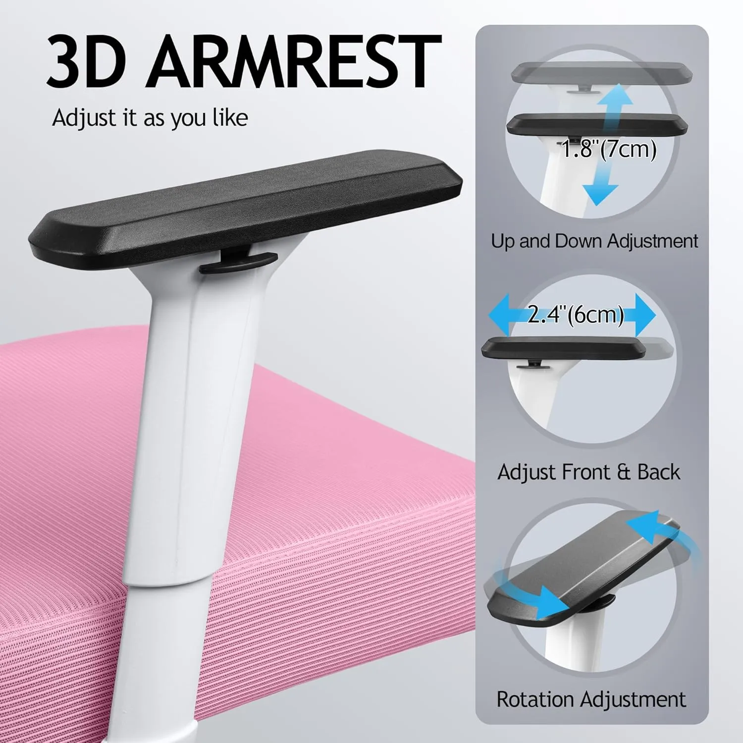 KERDOM Ergonomic Office Chair Desk Chair Comfortable Mesh Gaming Computer Swivel Rolling Chair, High Back Office Chair with Wheels, Headrest, 3D Armrest and Lumbar Support Home Office Desk Chair Pink