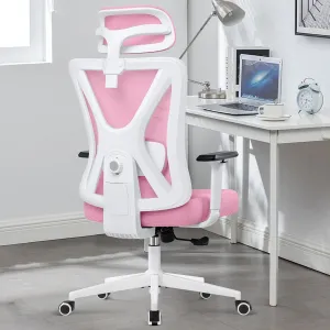 KERDOM Ergonomic Office Chair Desk Chair Comfortable Mesh Gaming Computer Swivel Rolling Chair, High Back Office Chair with Wheels, Headrest, 3D Armrest and Lumbar Support Home Office Desk Chair Pink