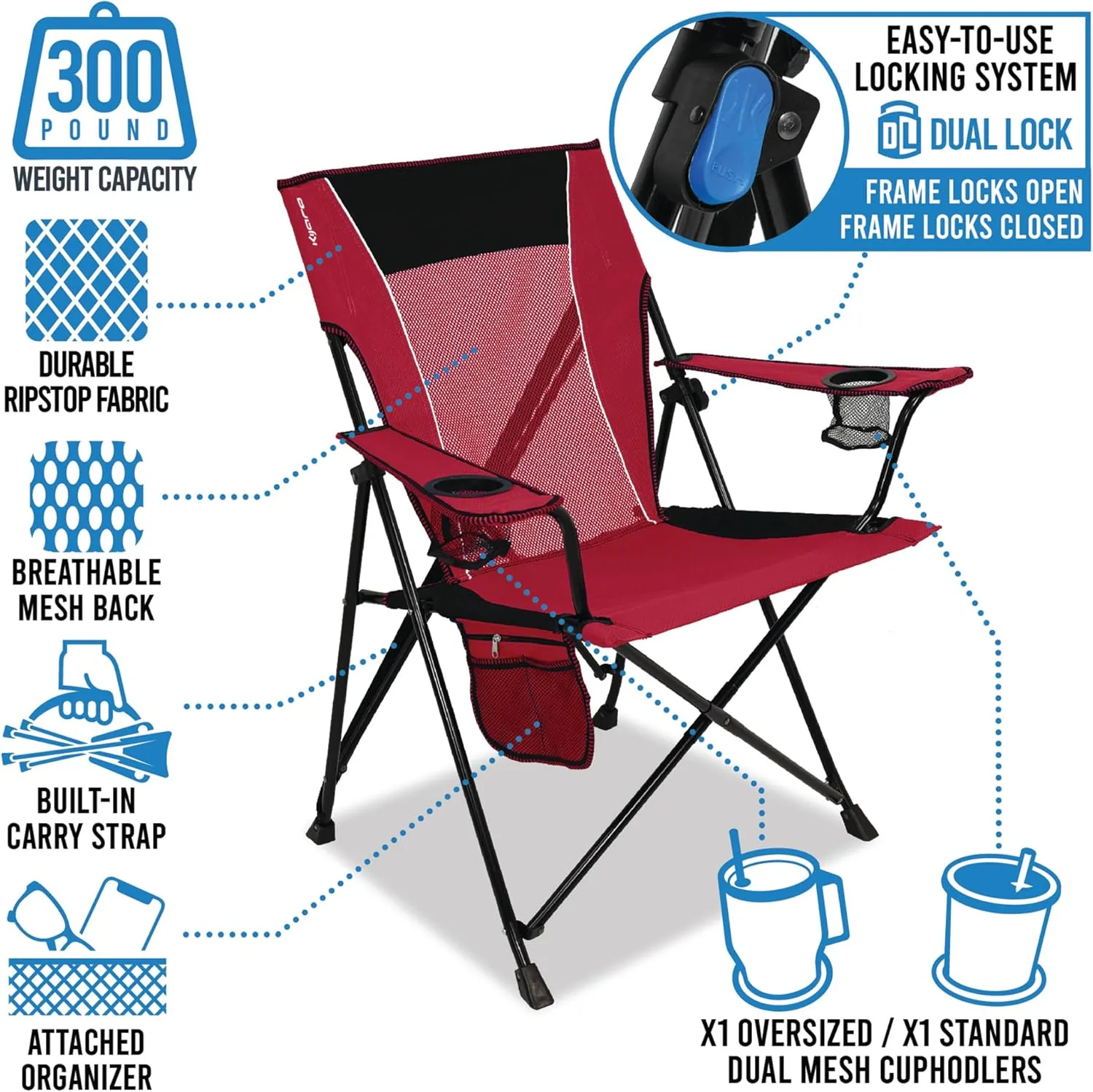 Kijaro Foldable Camping Chair, Vik Black, Polyester, Mesh, Steel, Portable, Durable, Unisex