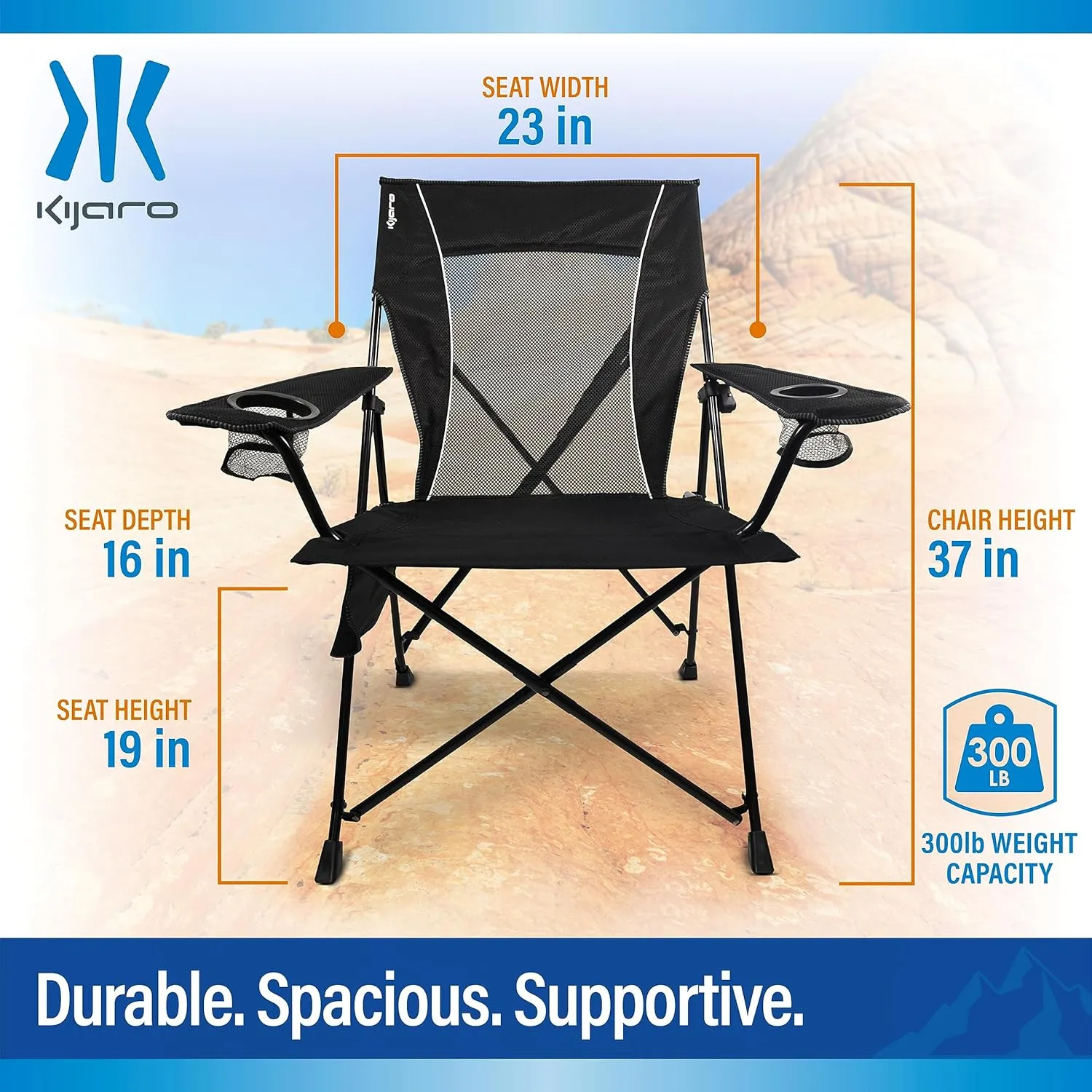 Kijaro Foldable Camping Chair, Vik Black, Polyester, Mesh, Steel, Portable, Durable, Unisex