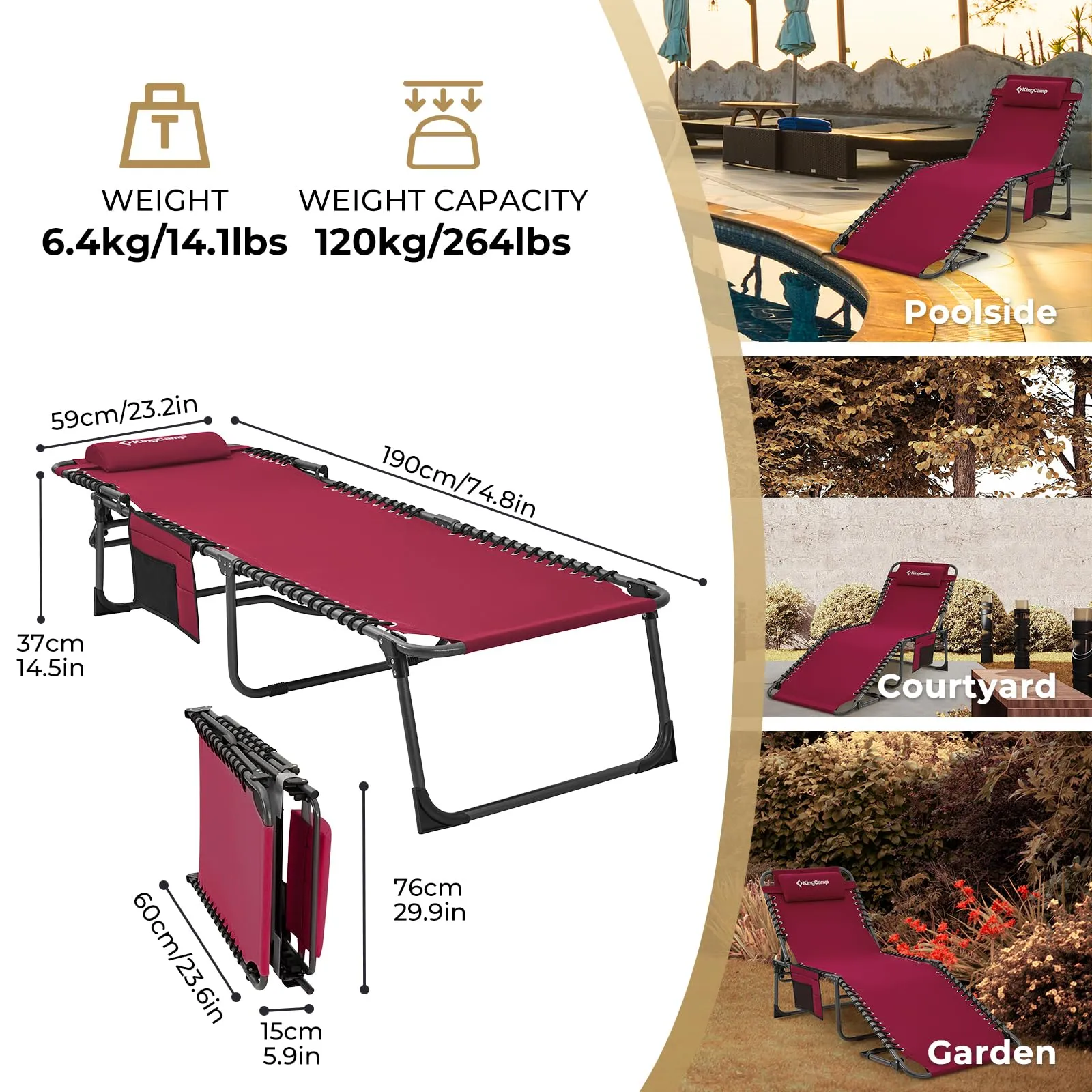KingCamp BERLIN Outdoor Chaise Lounge Chair