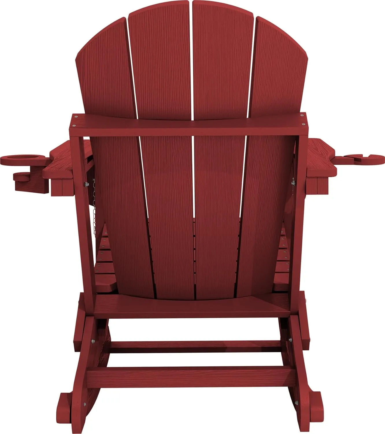 KINGYES Adirondack Rocking Chair with Retractable Ottoman and Cup Holders, HDPE Adirondack Rocker Patio Rocking Chair for Porch, Patio, Balcony, Burgundy Red