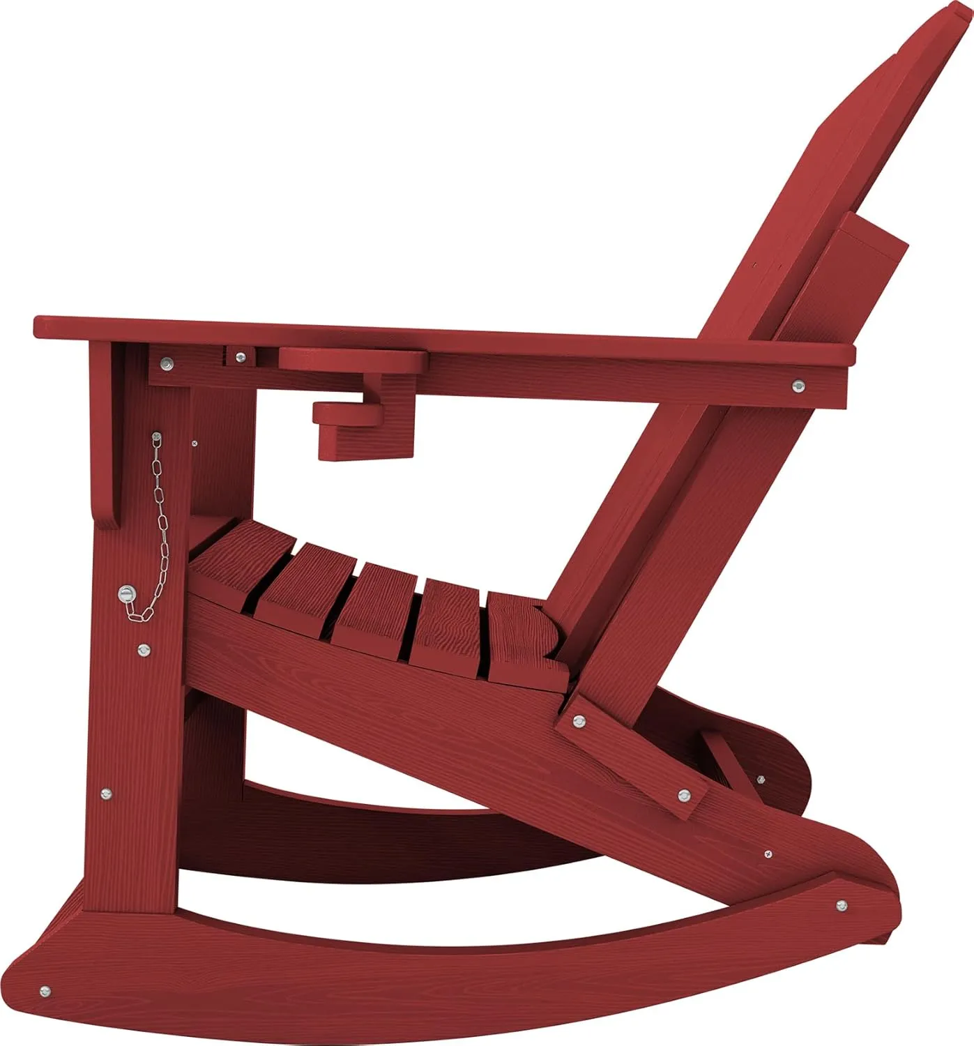 KINGYES Adirondack Rocking Chair with Retractable Ottoman and Cup Holders, HDPE Adirondack Rocker Patio Rocking Chair for Porch, Patio, Balcony, Burgundy Red