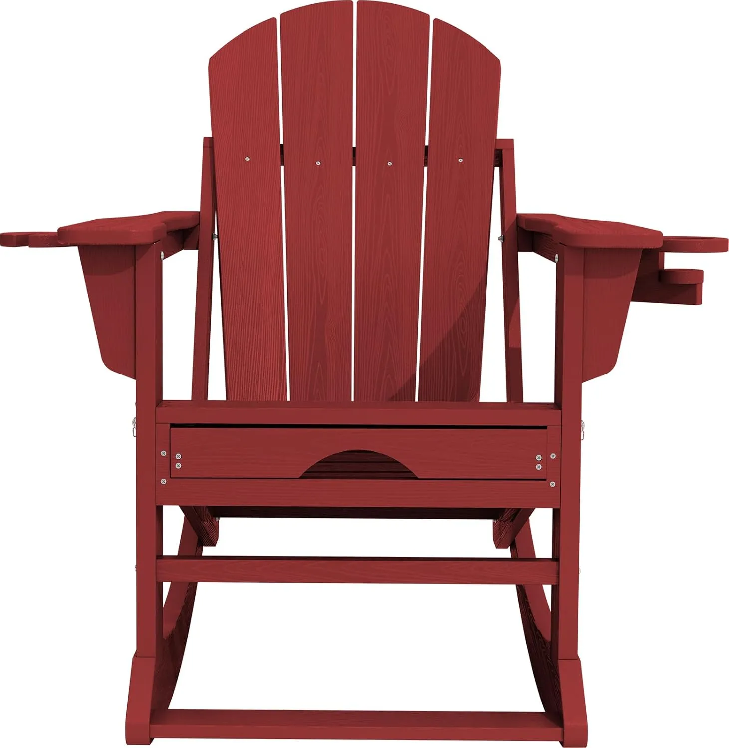 KINGYES Adirondack Rocking Chair with Retractable Ottoman and Cup Holders, HDPE Adirondack Rocker Patio Rocking Chair for Porch, Patio, Balcony, Burgundy Red