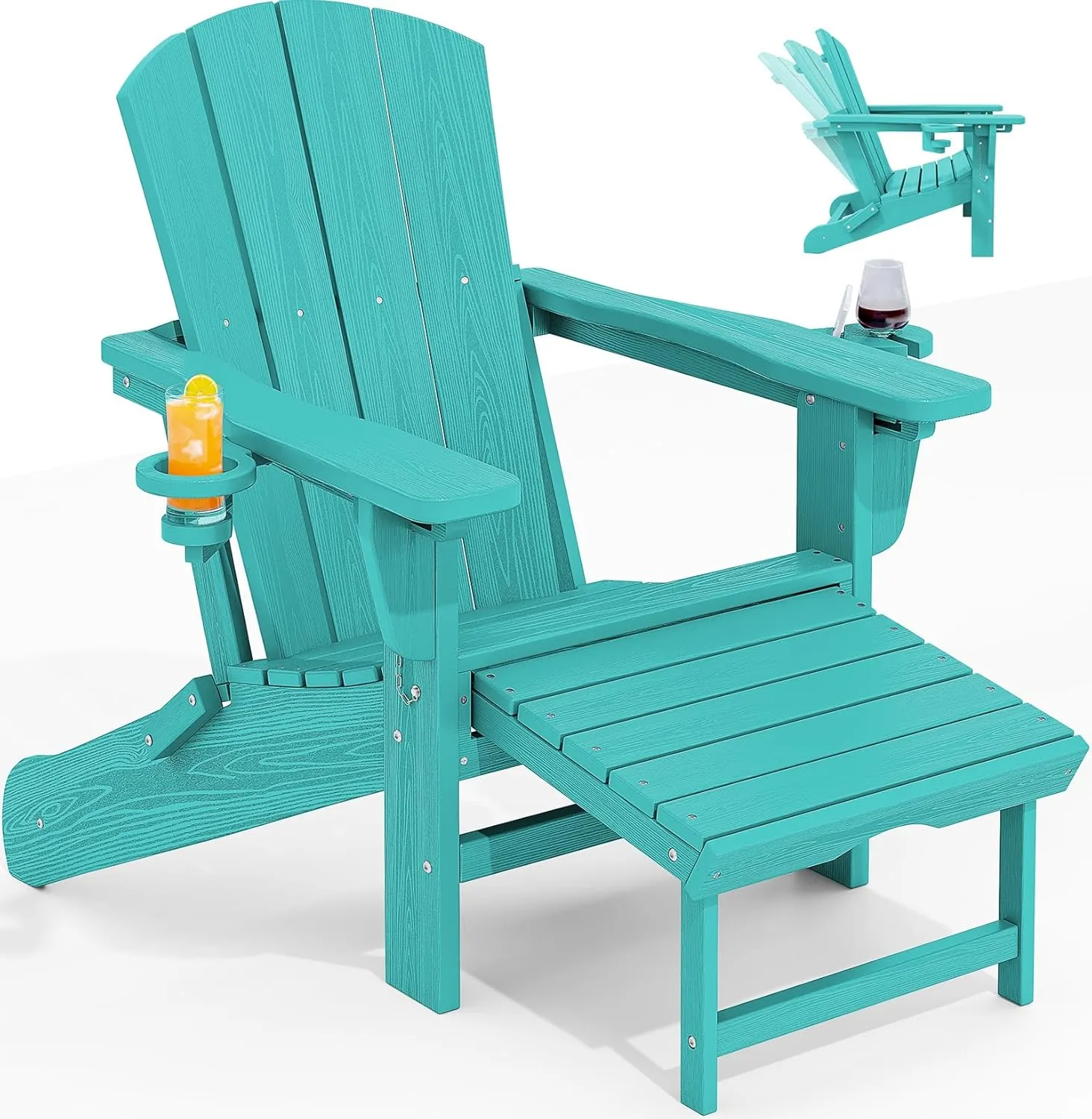KINGYES Folding Adjustable Adirondack Chair with Ottoman, Aruba
