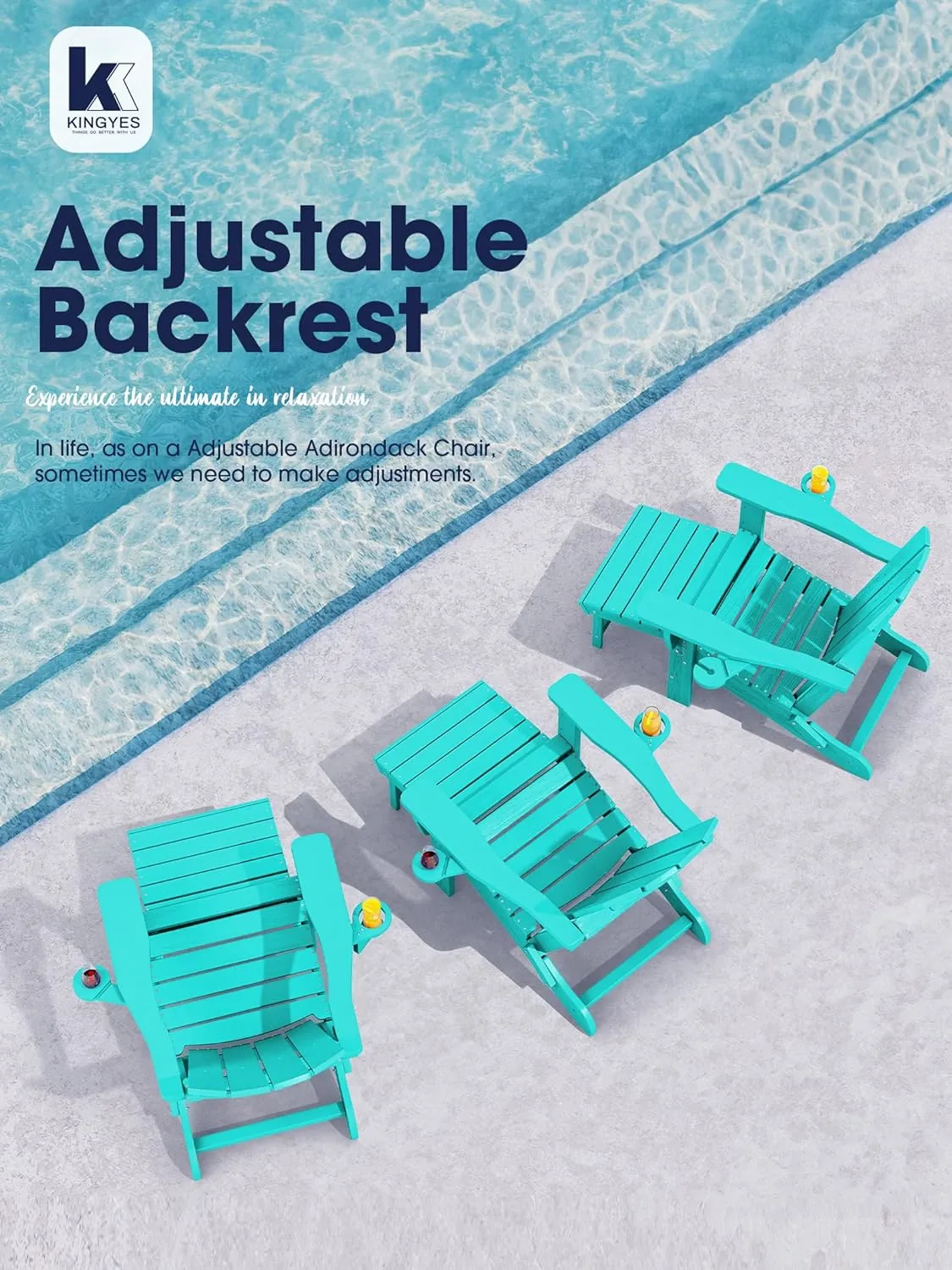 KINGYES Folding Adjustable Adirondack Chair with Ottoman, Aruba