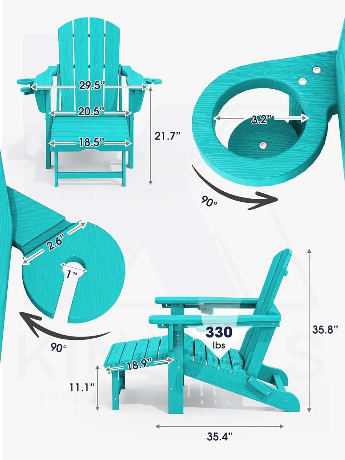 KINGYES Folding Adjustable Adirondack Chair with Ottoman, Aruba
