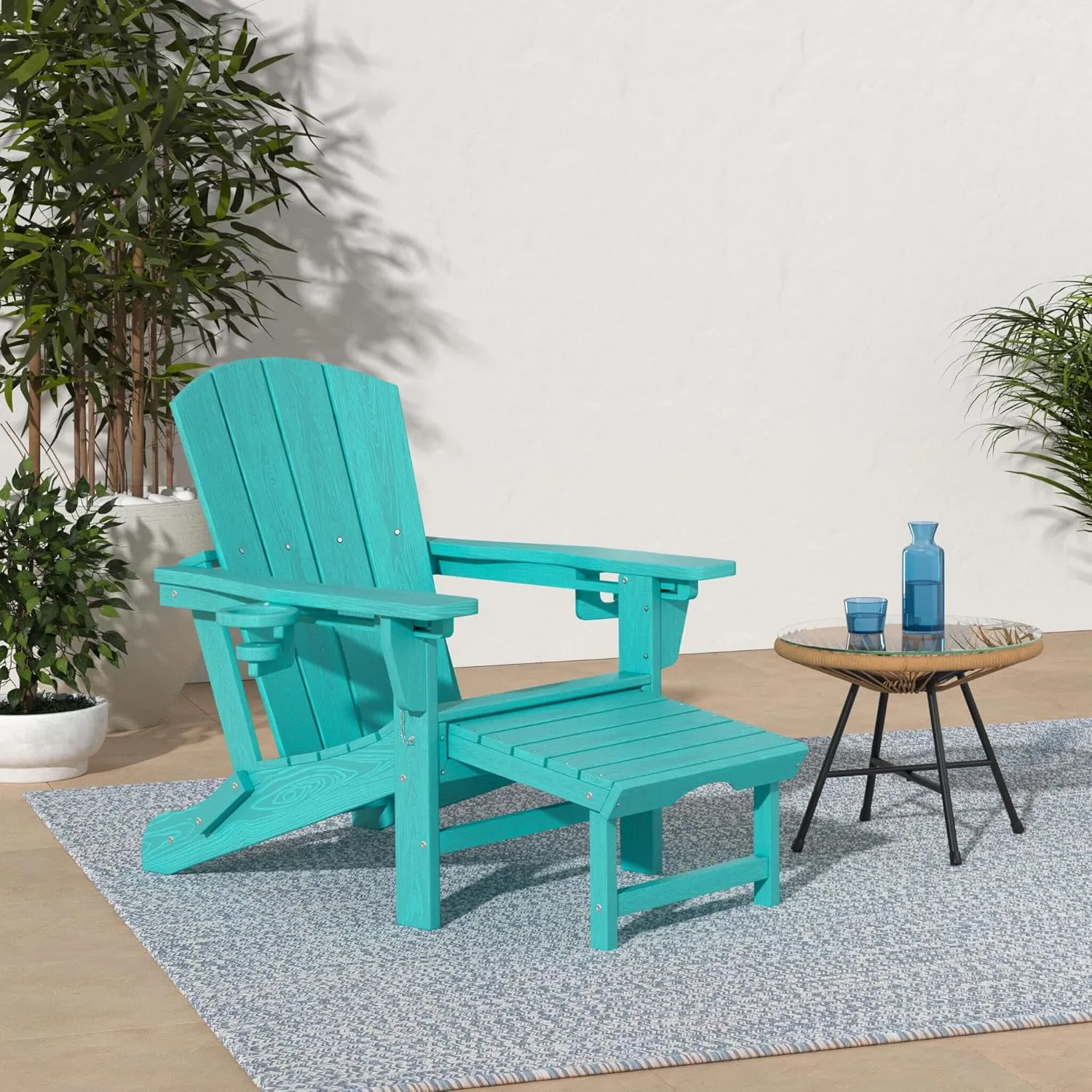 KINGYES Folding Adjustable Adirondack Chair with Ottoman, Aruba