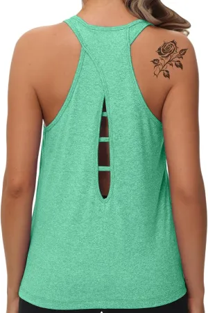 KOWSPORT Womens Tank Tops Open Back Workout Tops Racerback Sleeveless Loose Athletic Tanks for Running Gym