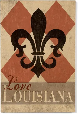 Lantern Press 12x18 Inch Premium Wood Sign, Ready to Hang Wall Decor, Love Louisiana, Argyle with Fleur De Lis
