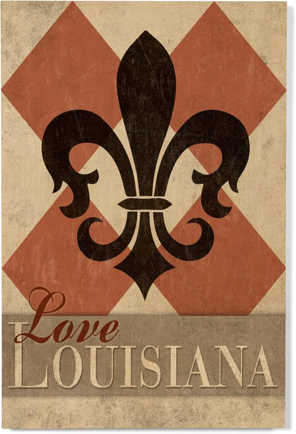 Lantern Press 12x18 Inch Premium Wood Sign, Ready to Hang Wall Decor, Love Louisiana, Argyle with Fleur De Lis
