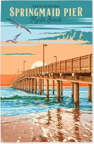 Lantern Press 16x24 Inch Giclee Art Print Wall Decor, Myrtle Beach, South Carolina, Painterly, Springmaid Pier